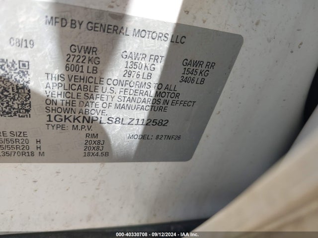 1GKKNPLS8LZ112582 GMC Acadia Fwd Denali