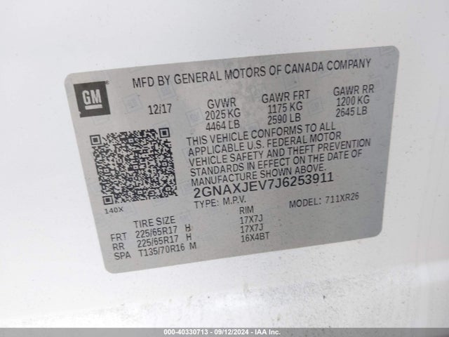Chevrolet EQUINOX LT 2018 2GNAXJEV7J6253911 Image 9
