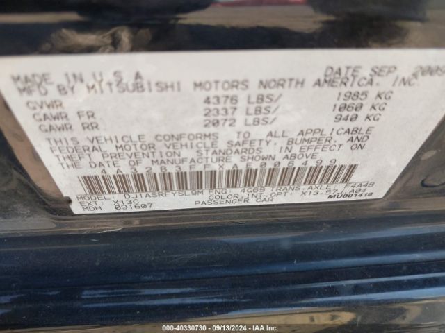 2010 MITSUBISHI GALANT 4A32B3FFXAE006499 Photo 8