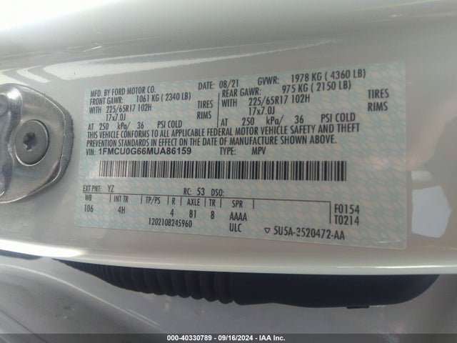 Ford ESCAPE SE 2021 1FMCU0G66MUA86159 Image 9
