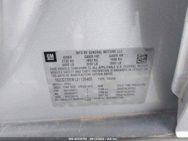 2018 CHEVROLET COLORADO 1GCGTDEN1J1139485 Photo 8