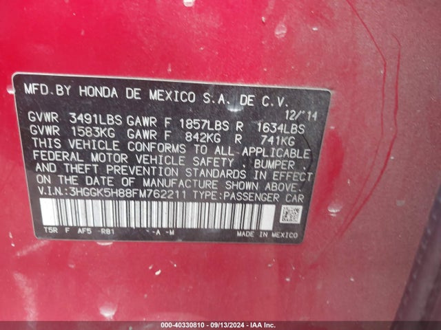 Honda Fit Ex/ex-l 2015 3HGGK5H88FM762211 Image 9