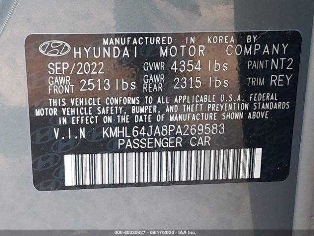 KMHL64JA8PA269583 Hyundai SONATA SEL