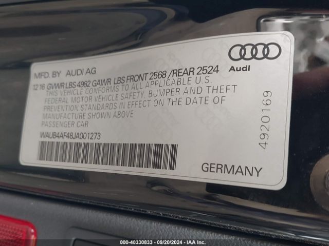 WAUB4AF48JA001273 Audi S4 3.0t Premium Plus