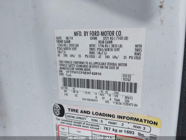 Ford F-150 Xlt 2014 1FTFW1CF0EKF42810 Image 9