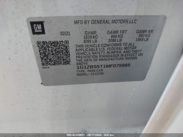 1G1ZB5ST1MF075985 Chevrolet Malibu Fwd Ls