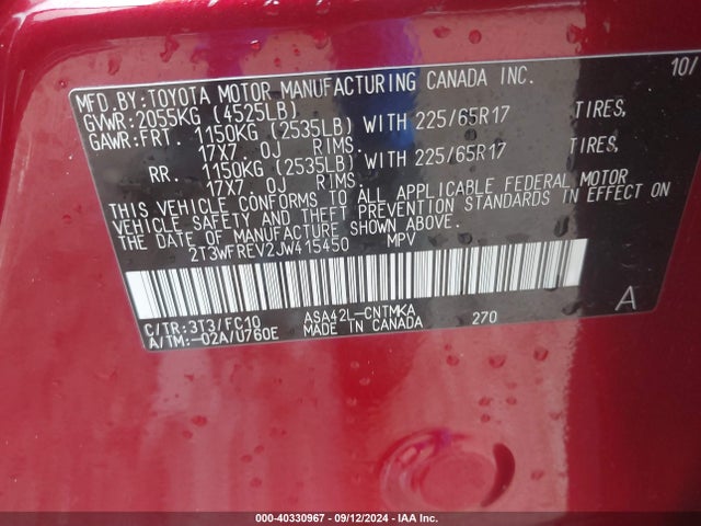 Toyota Rav4 Xle 2018 2T3WFREV2JW415450 Image 9