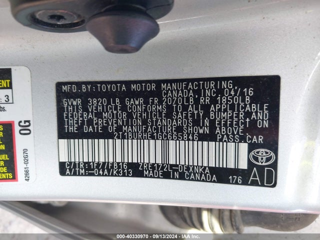 Toyota COROLLA LE 2016 2T1BURHE1GC665846 Image 9