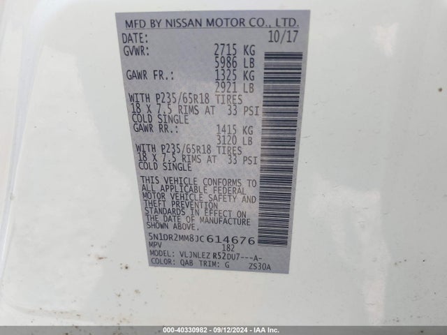 Nissan Pathfinder Sv 2018 5N1DR2MM8JC614676 Image 9