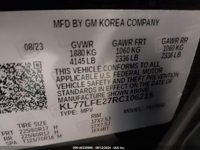 KL77LFE27RC106215 Chevrolet Trax Fwd Sp