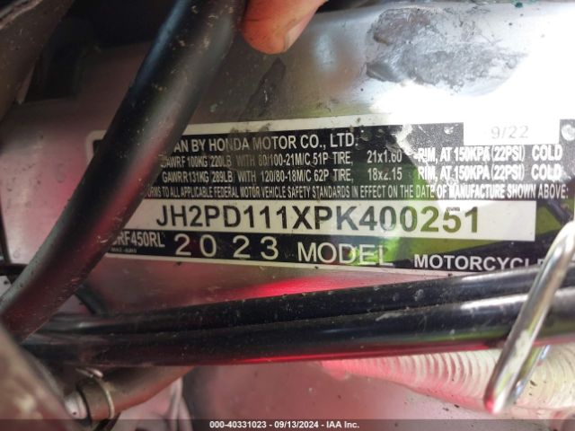 2023 HONDA CRF450 JH2PD111XPK400251 Photo 9