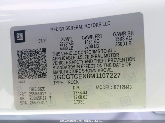 1GCGTCEN8M1107227 Chevrolet Colorado 4wd  Short Box Lt