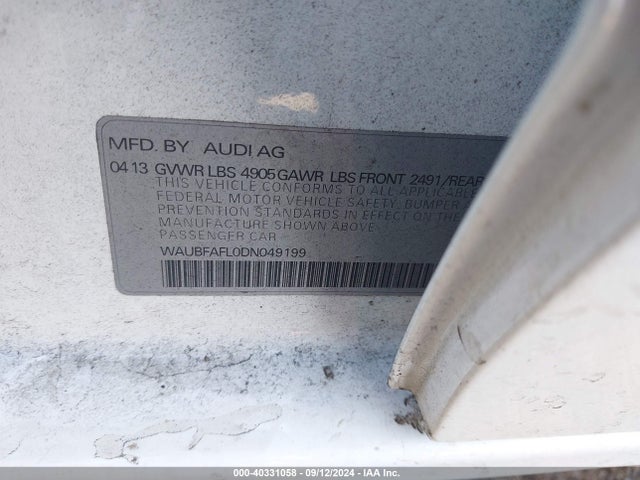 2013 AUDI A4 WAUBFAFL0DN049199 Photo 8