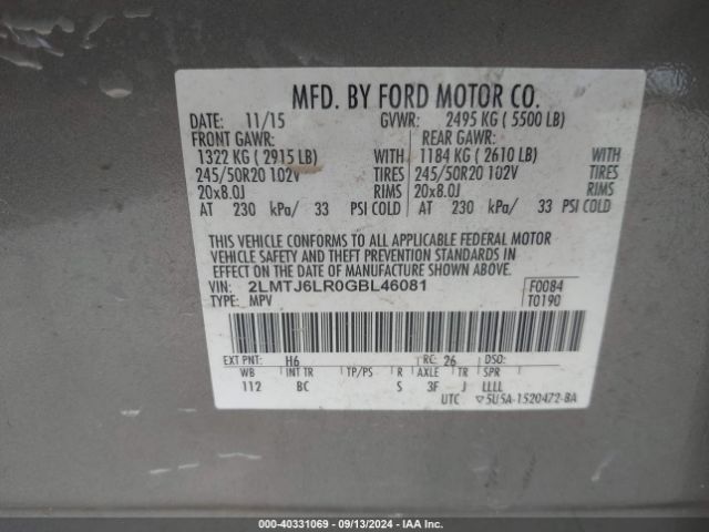 2LMTJ6LR0GBL46081 Lincoln Mkx Reserve