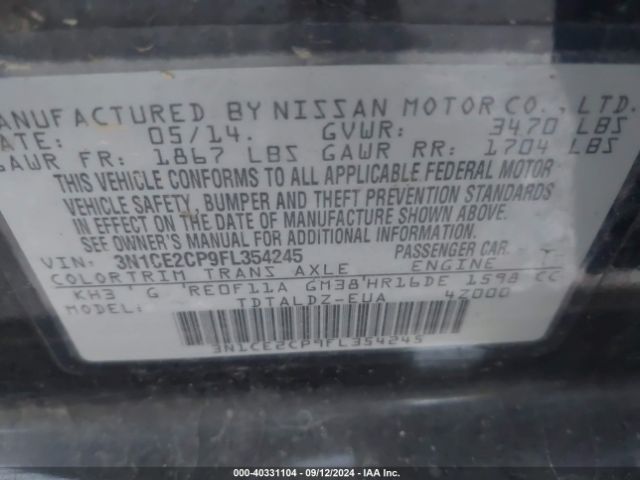 3N1CE2CP9FL354245 Nissan Versa Note S (sr)/s Plus/sl/sr/sv
