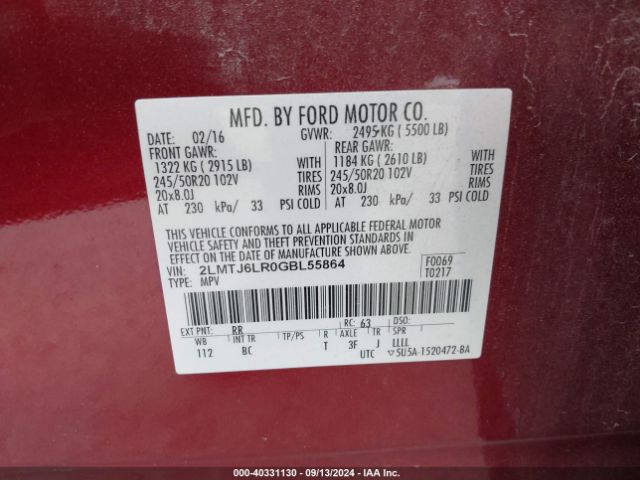 2LMTJ6LR0GBL55864 Lincoln Mkx Reserve