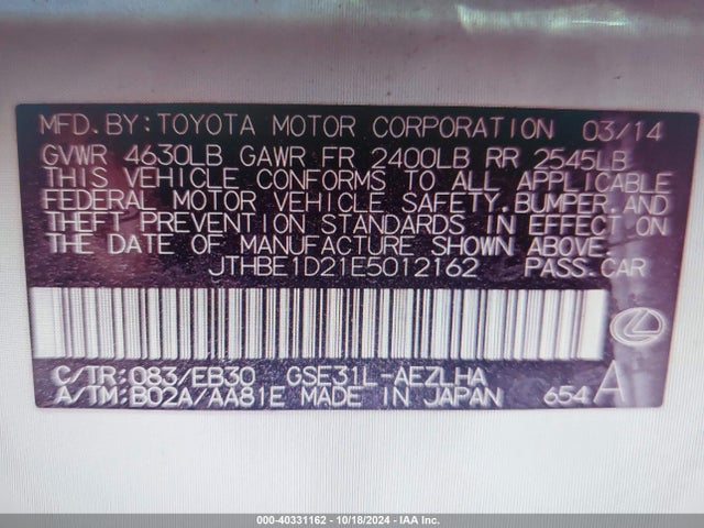 Lexus IS 350 2014 JTHBE1D21E5012162 Image 9