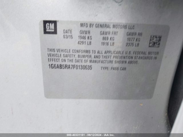 1G6AB5RA7F0130635 Cadillac ATS LUXURY