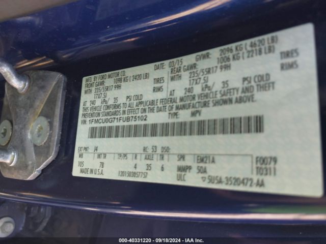 1FMCU0G71FUB75102 Ford ESCAPE SE