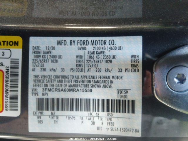 3FMCR9A60MRA15559 Ford Bronco Sport