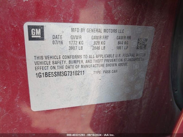 1G1BE5SM3G7310211 Chevrolet Cruze Lt Auto
