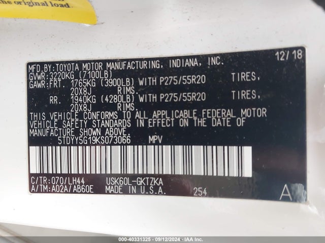 Toyota Sequoia Platinum 2019 5TDYY5G19KS073066 Image 9