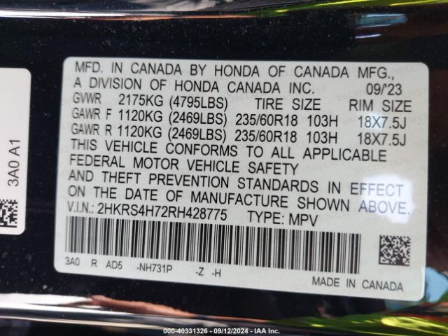 2HKRS4H72RH428775 Honda Cr-v Ex-l Awd
