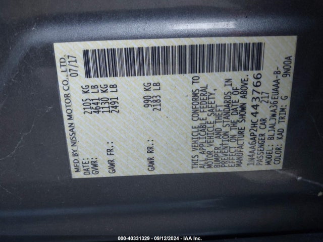 Nissan Maxima 3.5 Sv 2017 1N4AA6AP2HC443766 Image 9