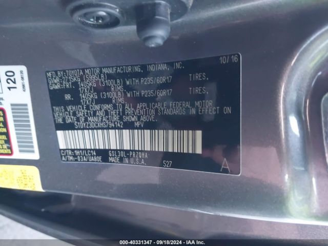 5TDYZ3DCXHS794142 Toyota Sienna Xle Premium 8 Passenger