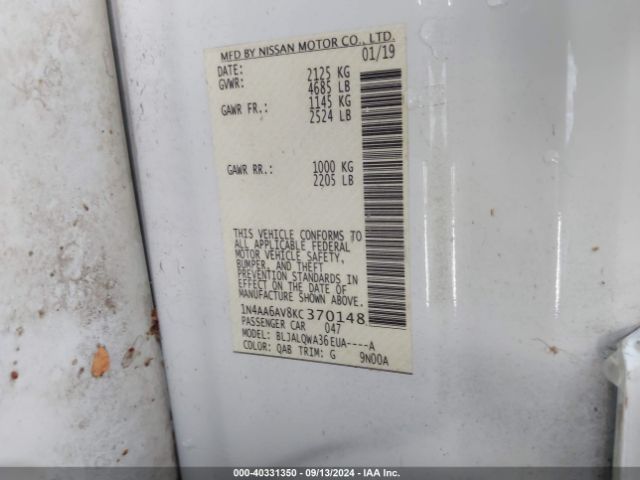 1N4AA6AV8KC370148 Nissan Maxima 3.5 S