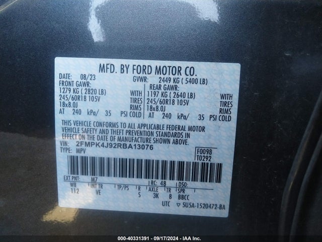 Ford EDGE SEL 2024 2FMPK4J92RBA13076 Image 9