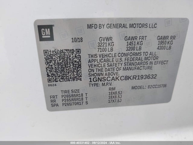 Chevrolet Tahoe Ls 2019 1GNSCAKC8KR193632 Image 9
