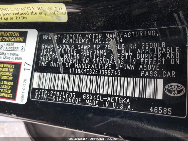 Toyota Avalon Xle Premium 2014 4T1BK1EB2EU099743 Image 9