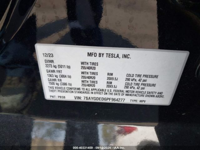 7SAYGDED6PF964277 Tesla Model Y Rwd
