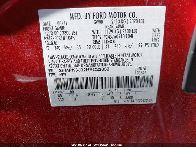 Ford EDGE SEL 2017 2FMPK3J92HBC22052 Image 9