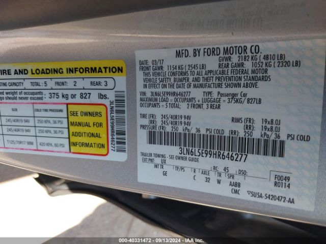 3LN6L5E99HR646277 Lincoln Mkz Reserve