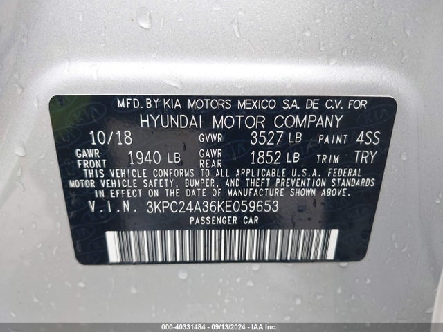 Hyundai ACCENT SE 2019 3KPC24A36KE059653 Image 9