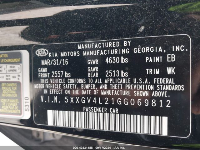 5XXGV4L21GG069812 KIA Optima Sxl Turbo