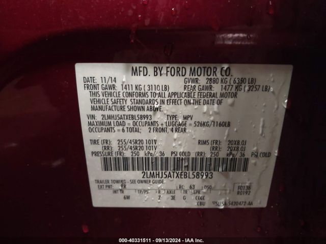 2LMHJ5ATXEBL58993 Lincoln Mkt Ecoboost