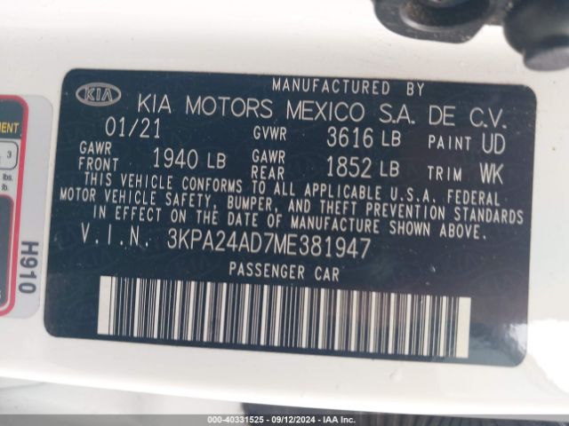 3KPA24AD7ME381947 KIA RIO LX/S