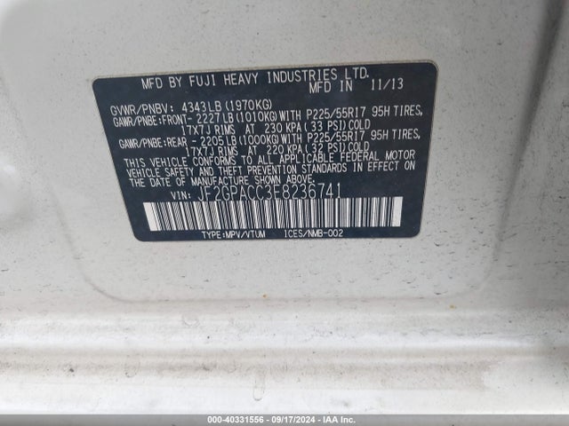 Subaru Xv Crosstrek 2.0i Premium 2014 JF2GPACC3E8236741 Image 9