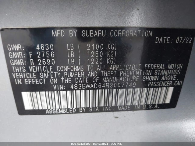 4S3BWAD64R3007749 Subaru Legacy Premium