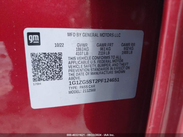 1G1ZG5ST2PF124651 Chevrolet Malibu Fwd Rs