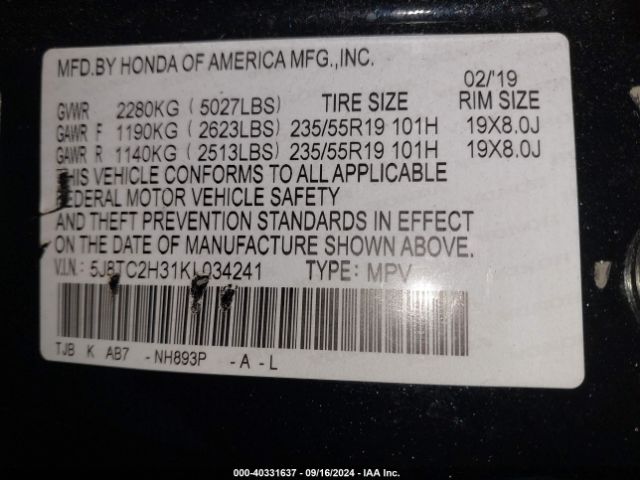 5J8TC2H31KL034241 Acura Rdx Standard