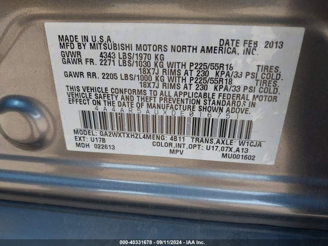 2013 MITSUBISHI OUTLANDER SPORT 4A4AR5AUXDE016751 Photo 8