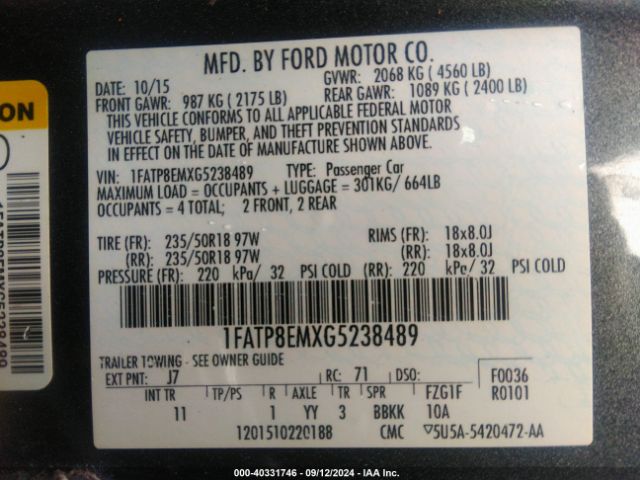 1FATP8EMXG5238489 Ford Mustang V6