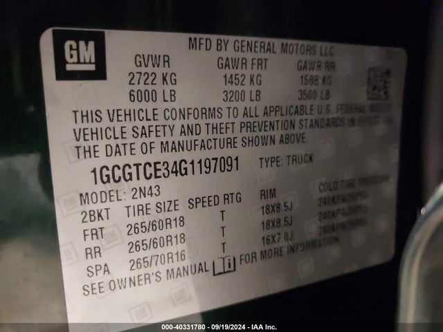 Chevrolet Colorado Lt 2016 1GCGTCE34G1197091 Image 9