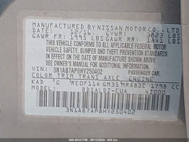 3N1AB7AP8HY250402 Nissan SENTRA SV