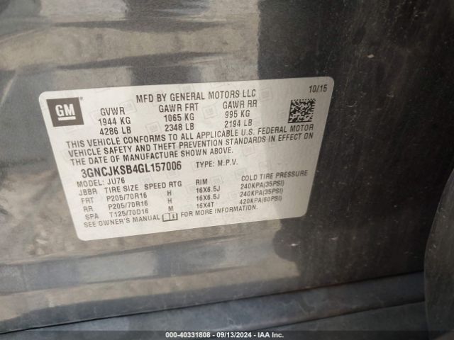 3GNCJKSB4GL157006 Chevrolet Trax 1ls