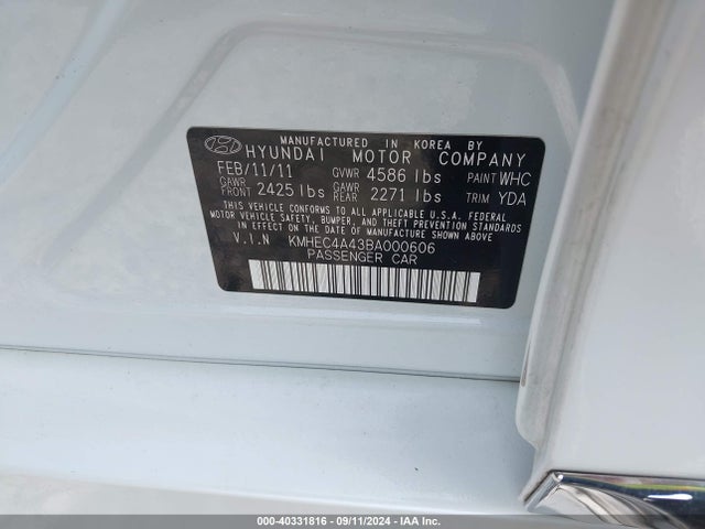 Продажа на аукционе авто 2011 Hyundai Sonata Hybrid, vin: KMHEC4A43BA000606, номер лота: 40331816